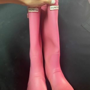 Pink Womens Hunter Wellington Rain Boots in Matte